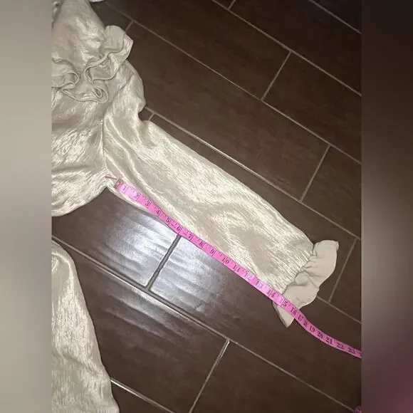 Samuel Dong shimmer champagne bubble ruffle hem coat/dress sz small - Picture 11 of 11